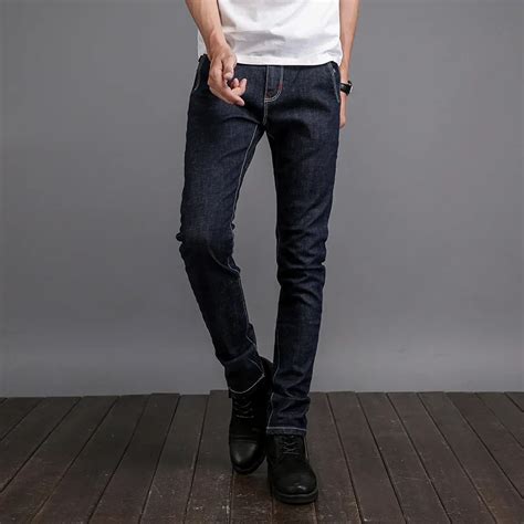 Dark Blue Color Denim Men Jeans Slim Fit Elastic Casual Leisure Pants ...