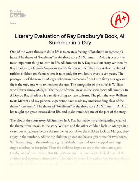 Literary Evaluation of Ray Bradbury’s Book, All Summer in a Day: [Essay ...