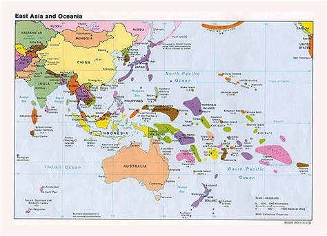 Large detailed political map of East Asia and Oceania with major cities and capitals - 1992 ...