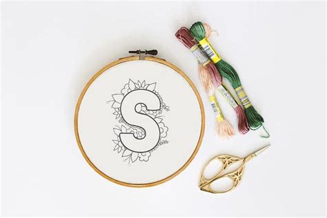 Letter S Embroidery Pattern, Floral Embroidery Pattern, PDF Embroidery Pattern, Initials ...