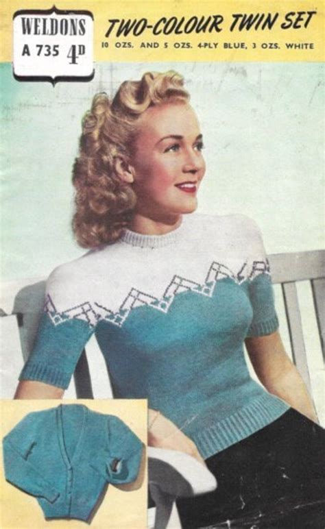 Two Colour Twin Set 1940s Knitting Pattern Bust 33-35 Inches - Etsy