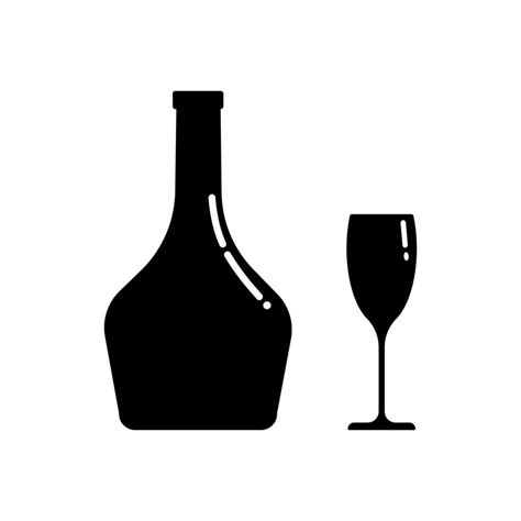 Set of alcohol bottle and glass silhouettes. Vector clip art isolate on white. Simple minimalist ...