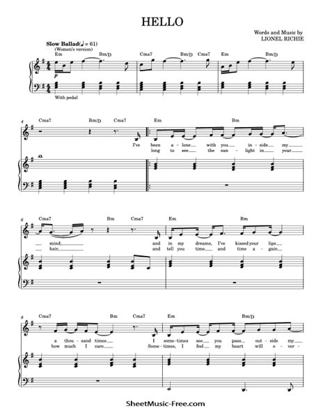 Hello Sheet Music Lionel Richie - ♪ SHEETMUSIC-FREE.COM