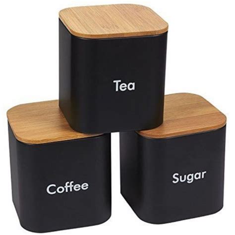 Kitchen Canister Set with Bamboo Lids (4.6 x 4.8 x 4.6, Black, 3 Pieces ...