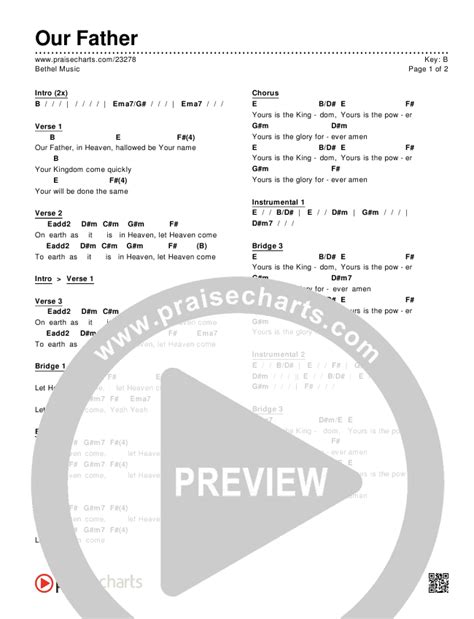 Our Father Chord Chart (Editable) - Bethel Music | PraiseCharts