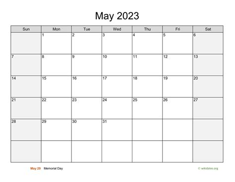 May 2023 Calendar with Weekend Shaded | WikiDates.org