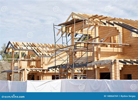 Construction of Wooden House Stock Image - Image of board, carpentry ...