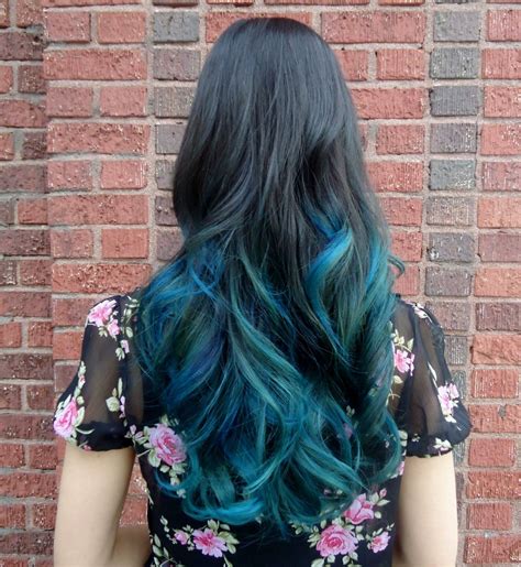 Dark Hair with Teal Dip Dye - Hair Colors Ideas | Blue ombre hair ...