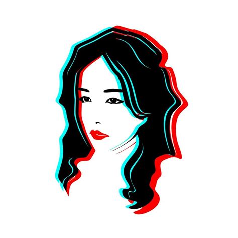 Line art of young girl's face with blue and red color glitch effect. Vector illustration 6397669 ...