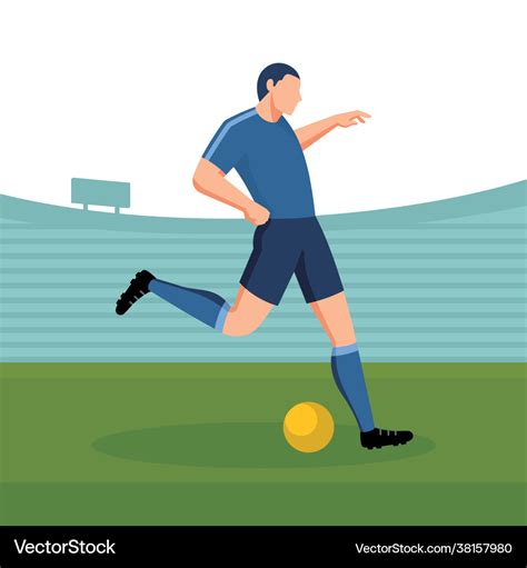 Cartoon soccer player kicking ball Royalty Free Vector Image