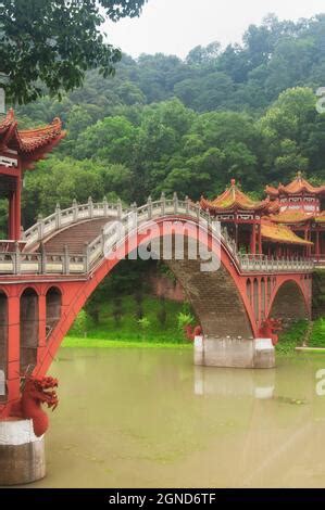 The landmark Haoshang Bridge over the mahao river within the Leshan Grand buddha scenic area in ...