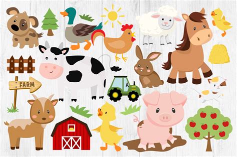 Farm Animals Clipart PNG, Farm, Horse, Pig, Cow, Goat, Rooster, Hay By ...