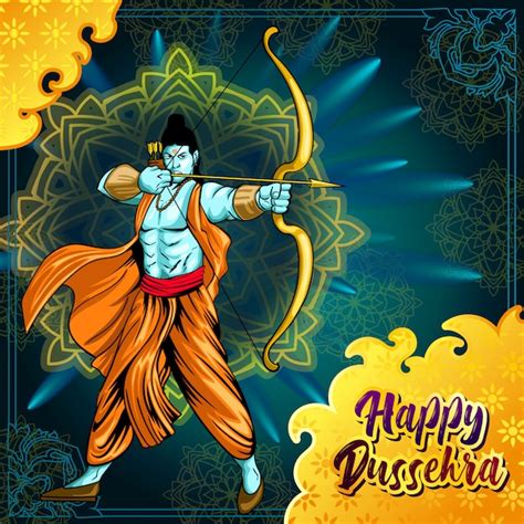 Premium Vector | Dussehra greetings with ram aiming with bow and arrow