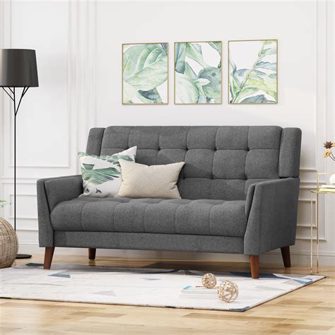 Noble House Laiah Mid Century Modern Fabric Tufted Loveseat, Dark Gray - Walmart.com