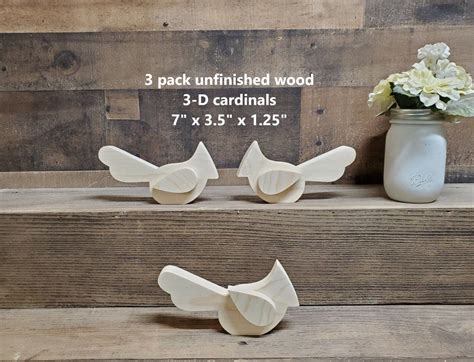 3 Pack Unfinished Wood Cardinal Cut Outs / 3-D / DIY Spring Decor / DIY ...