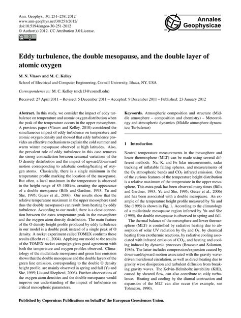 (PDF) Eddy turbulence, the double mesopause, and the double layer of atomic oxygen