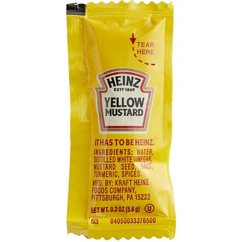 Heinz 5.6 Gram Yellow Mustard Packets - 200/Case