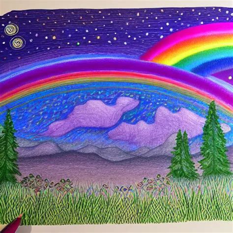 Colored pencil art on paper, Rainbow created by | Stable Diffusion