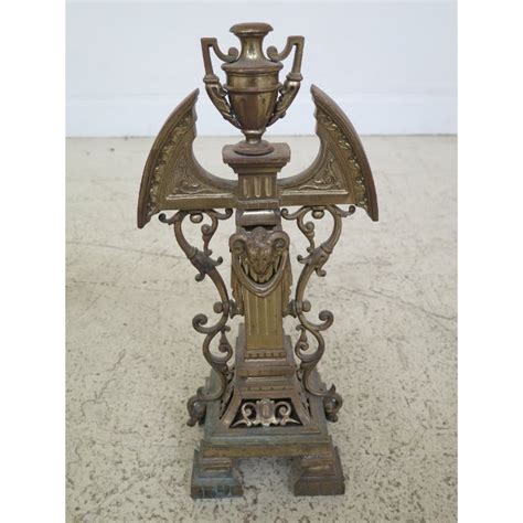 Antique French Brass Fireplace Andirons With Rams Head - a Pair | Chairish