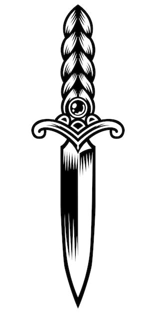 Premium Vector | Tattoo and t shirt design black and white hand drawing beautiful special dagger ...