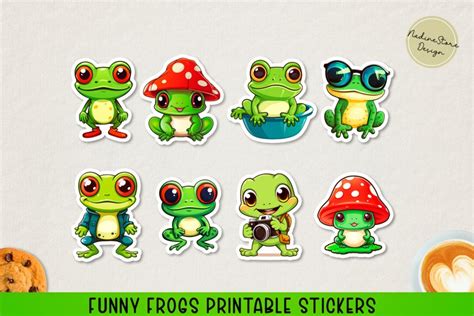 Funny frogs printable stickers. PNG, JPG.