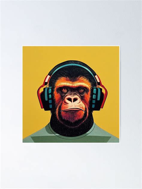 "Monkey listening to music, headphones" Poster for Sale by PeanutArtCorner | Redbubble