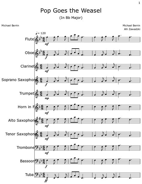 Pop Goes the Weasel - Sheet music for Flute, Oboe, Clarinet, Soprano Saxophone, Trumpet, Horn in ...