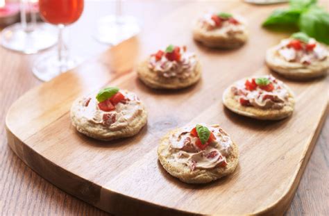 Dairy-free blinis with cheesy red pepper spread | Tesco Real Food