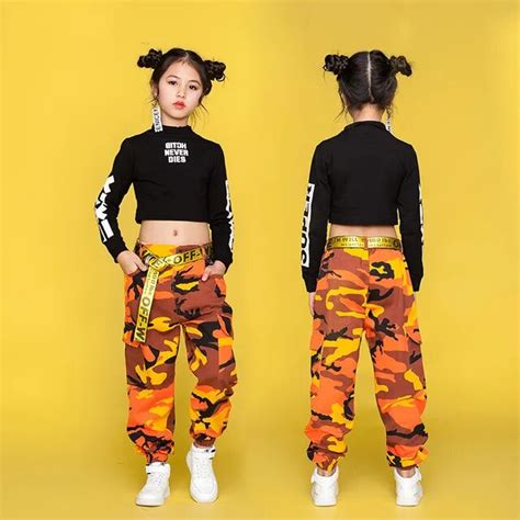 Hip Hop Costume Kids Street Dance Clothing Black Long Sleeve Tops Camouflage Pants Children Jazz ...