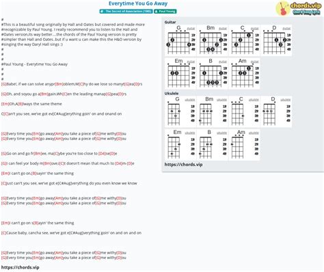 Chord: Everytime You Go Away - Paul Young - tab, song lyric, sheet, guitar, ukulele | chords.vip