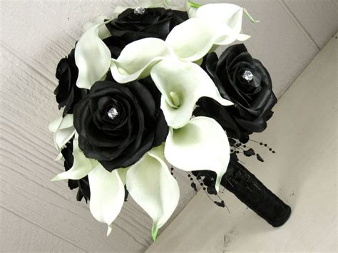 Wedding Bouquets Red Black And White Roses And Calla Lilies : Bridal bouquet features, white ...