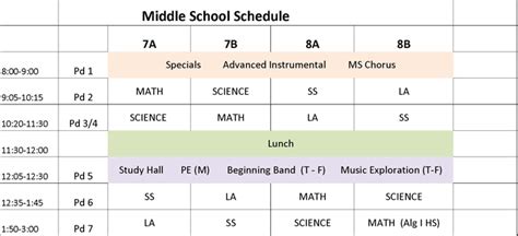 Middle School Schedule