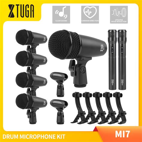 XTUGA MI7 7-Piece Wired Dynamic Drum Mic Kit (Whole Metal) - Kick Bass ...