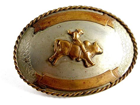 Western Rodeo Cowboy Bull Riding German Silver Belt Buckle