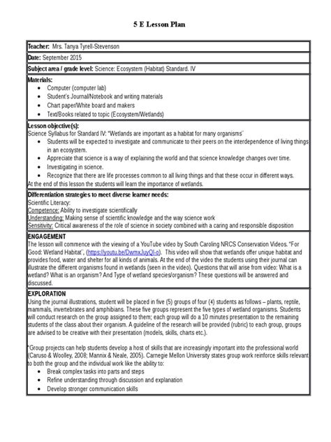 science - 5 e lesson plan | Lesson Plan | Pedagogy