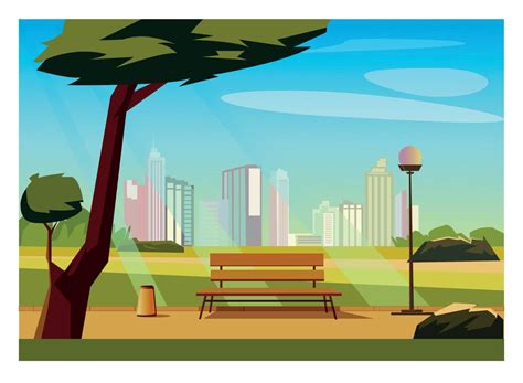 ciudad parque plano color vector ilustración. verde espacio a ...