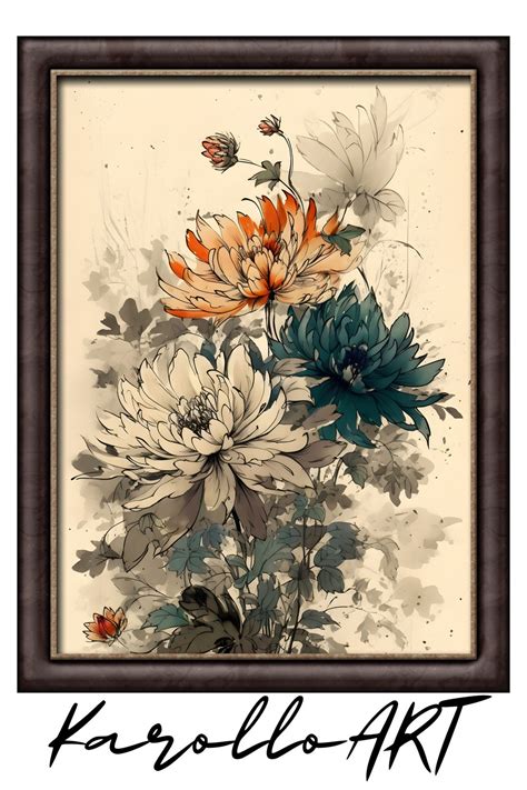 Chinese Ink Painting Flowers Old Paper Vintage Botanical Oil - Etsy