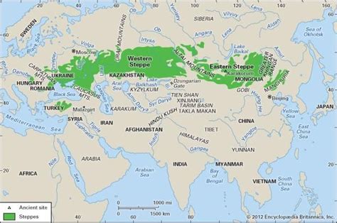 Eurasian steppes | Extent of the Eurasian steppes. | The Horse, the ...