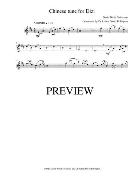 Chinese Tune for solo Dizi (Chinese flute) Sheet Music | David Warin Solomons | Flute Solo