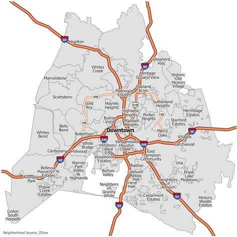 Nashville Neighborhood Map - GIS Geography