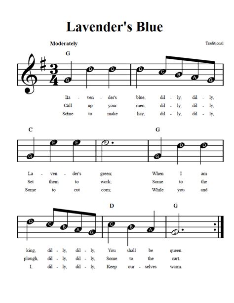 Lavender's Blue: Beginner Sheet Music with Chords and Lyrics