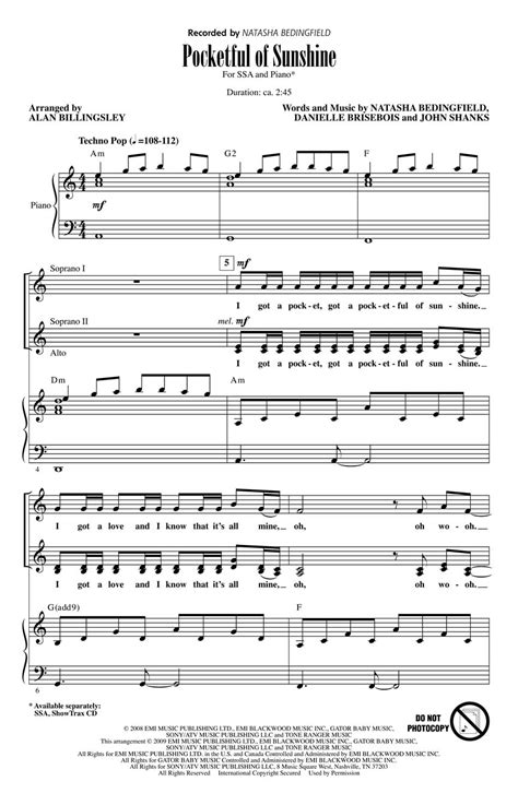 Pocketful of Sunshine Sheet Music by Alan Billingsley (SKU: 08202324) - Stanton's Sheet Music