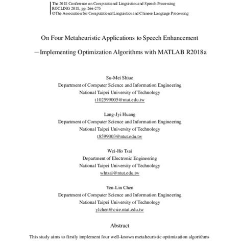 On Four Metaheuristic Applications to Speech Enhancement—Implementing ...