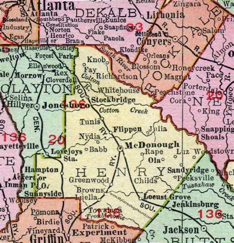 Henry County, Georgia, 1911, Map, McDonough, Stockbridge, Flippen, Hampton