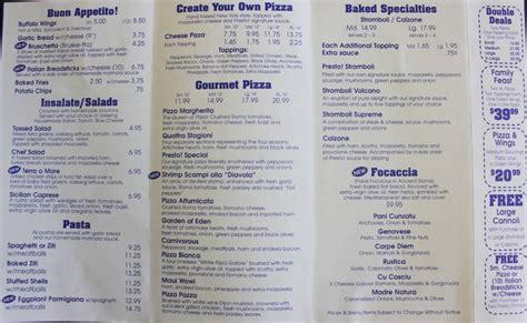 Menu at Presto! Pizza pizzeria, Lake Ridge