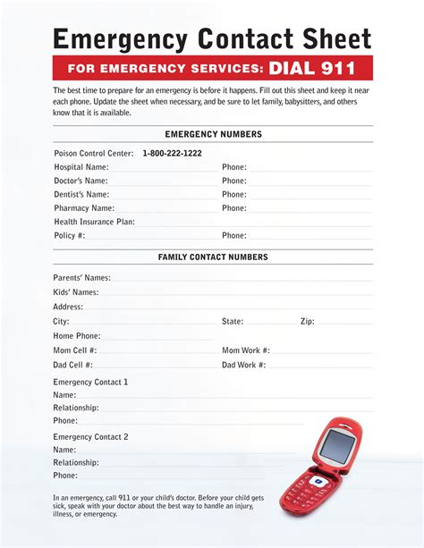 Printable Emergency Phone Numbers List Template