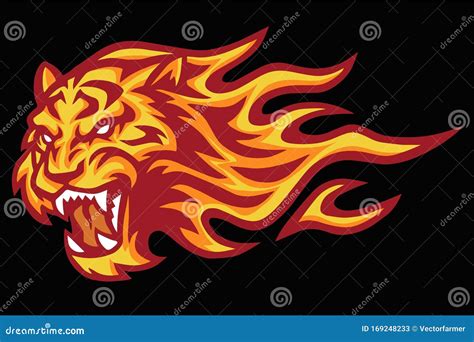 Tiger Roing Head Fire Burning Flame Logo Vector Mascot Design Vektor Illustrationer ...