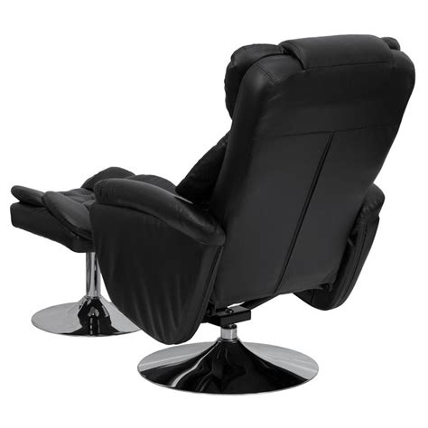 Multi-Position Recliner and Ottoman with Chrome Base in Black LeatherSoft