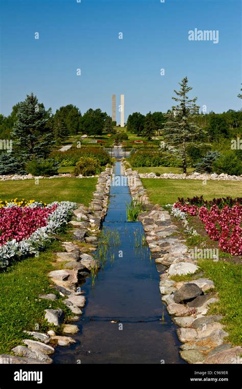 The floral gardens at the International Peace Garden on the North ...