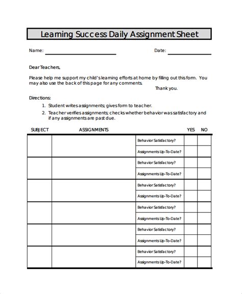 FREE 9+ Sample Assignment Sheet Templates in PDF | MS Word